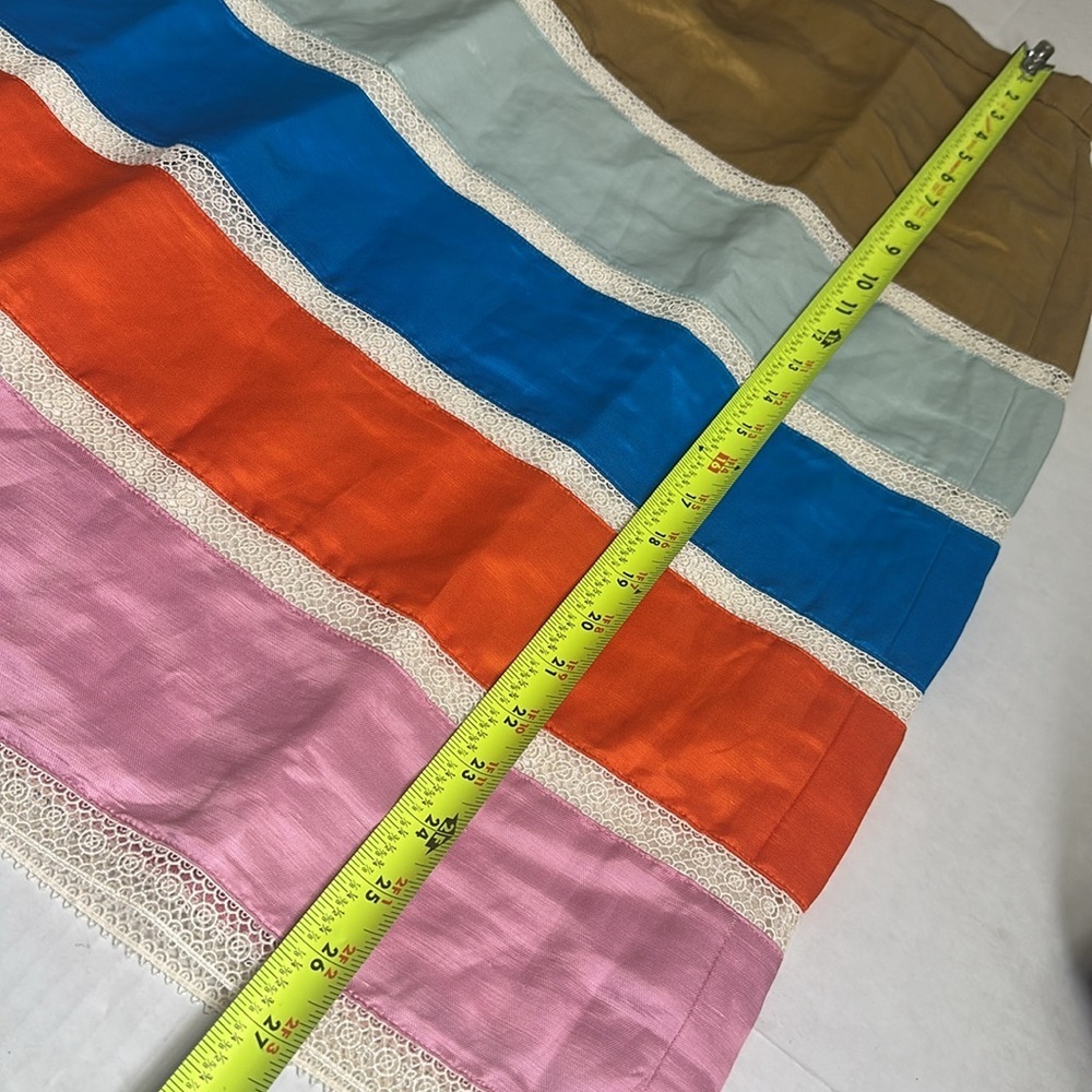 J Crew Crochet Satin Ribbon Skirt In Colorblock Linen Blend Womens Size 16 - Picture 9 of 10